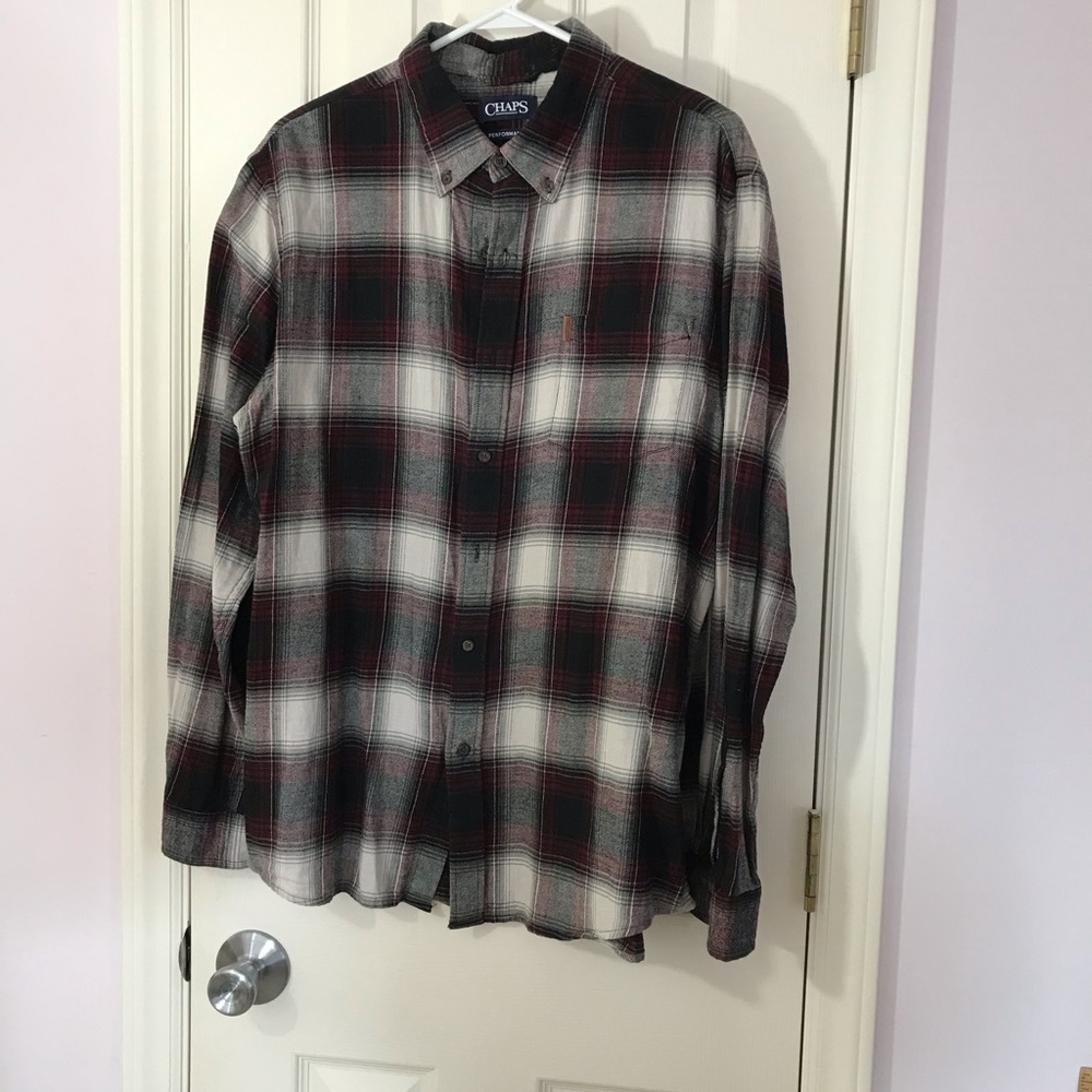 Chaps Performance XL plaid flannel shirt. Red, white, black plaid.